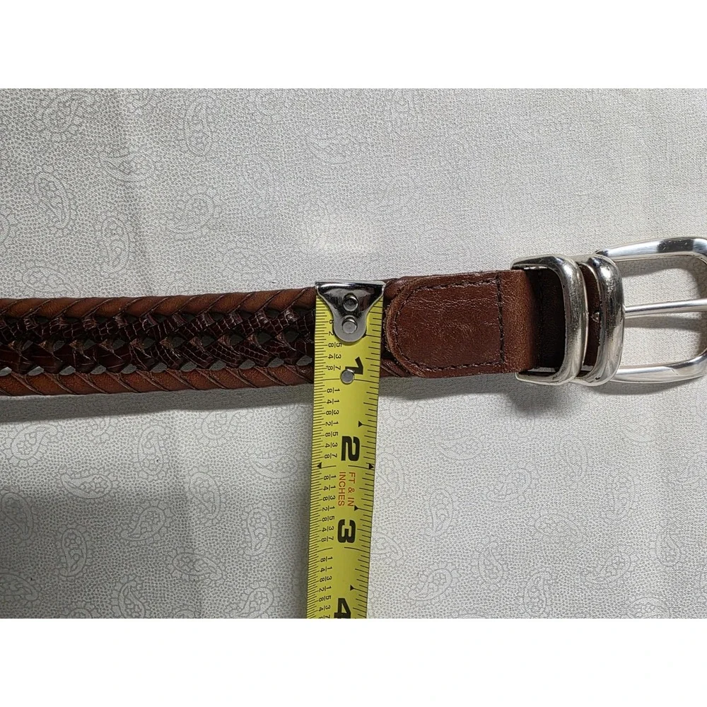 Fossil Genuine Leather Mens Braided Belt 40 Brown Two Tone‎ Solid Brass Buckle